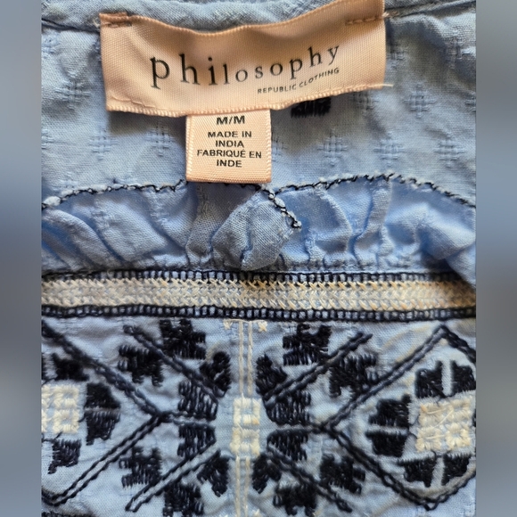 Philosophy Light Blue Embroidered Square Neck Blouse Cottage Peasant ~ Medium - Picture 6 of 7